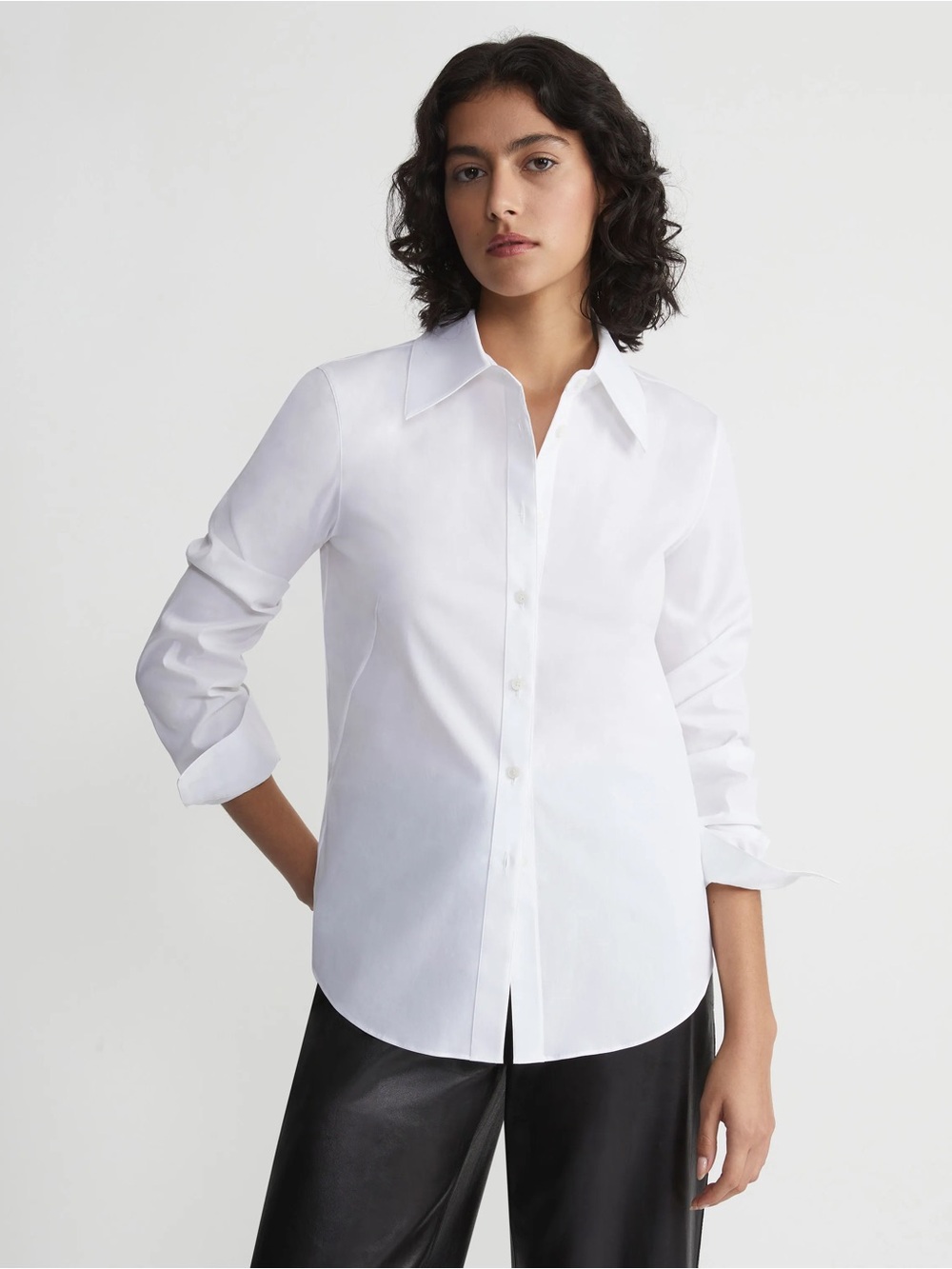 Lafayette 148 NY Stretch Cotton Slim White Button Down Shirt 16